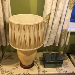 Beautiful large table lamp with beautiful fabric shade
Pottery base beige and wood finish at the bottom 
Collection only
