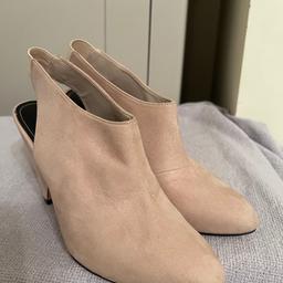 Dark cream faux suede sling backs.padded insole.rubber none slip sole.heel height three and a half inches.size 3.from Miss Selfridges.Been £46.00 new item