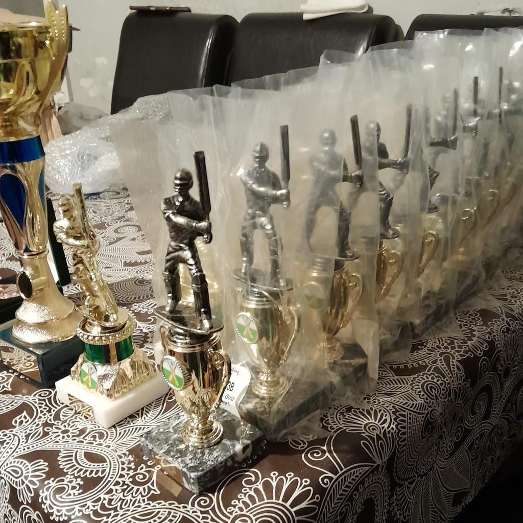 Cricket Trophies 11 winners, 11 Runners-Up & 1 Winners Trophy, 2 Ref Medals. All Trophies Are Marble-Based.
In Great Condition
No Time Wasters
Brand New!!!