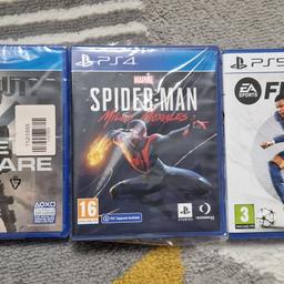 3 VIDEO GAMES FOR PS5 £70 or individual sell.
CALL OF DUTY MODERN WARFARE - £35
FIFA -23 - £15
SPIDER-MAN MILES MORALE - £45