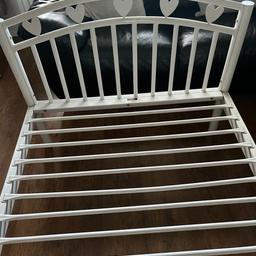 Next white metal bed frame.
Tiny bit of paint knocked off as shown in the photo & a couple of scuff marks also shown in photo but would be underneath a mattress.
Collection only