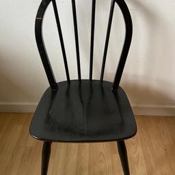 A Genuine Ercol, Model 400 dining chair.
In solid, sturdy condition, all the joints are tight.
Has been painted black.
Delivery available.