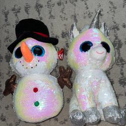 Medium sized TY beanies. Snowman and unicorn. These are sequinned scrapey ones. Excellent condition. Price is for both 
