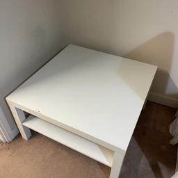 Light weight shelved coffee table.
Will suit any room with any decor 
Colour: white 
A small chip and dent from everyday wear and tear, can be covered. 
Quick sale, Low price.