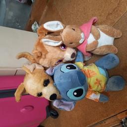 a bundle of 4 childrens soft toys
2 dogs
stitch
bunny with pink cape from M&S
1 dog has 2 worn pads but all others are excellent condition