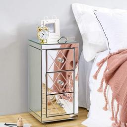 Mirrored Bedside Table Glass Storage Cabinet with 3 Drawers Crystal Lamp Table Nightstand Bedroom Furniture

see pictures for more details Local Delivery available for extra cost depending on your post code