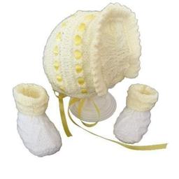 💛💛💛Bonnet set💛💛💛 

(145)💛Beautiful babies bonnet set, the set is bonnet and matching boots made in lemon and white age 0-3months 💛