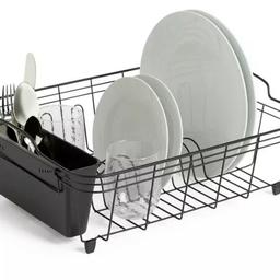 Brand new / unused with tag - dish drainer rack - black

Made from powder coated steel.
Size H16, W45.5, D36cm.
1 shelf.
Holds up to 12 plates.
Rustproof.
Includes utensil holder.
Dishwasher safe.
Handwash only.

Collection or postage

Please note the dimensions are not known but this will be updated on listing as soon as available.
Please do not hesitate to ask any questions or for more photos.
IF COLLECTING, PLEASE CONTACT DIRECTLY BEFORE ANY PAYMENT TO ARRANGE CASH ON COLLECTION.

Postage £4 due to size