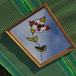 Local upcycled mirror with lead glass but made with safe modern products.  Floral pattern & half profits will be donated to charity.

Dimensions L41H33W2.5cm with a wooden frame.

Local collection preferred due to nature of item.
