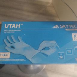 Brand new in the boxes Skytec Utah nitrile gloves XL,100 gloves in each box, these are not cheap tatty ones they are of really good quality, they go on Internet for 12 pounds and upwards, selling for 5 pound each box or if you want to bulk buy I can do a Deal, any questions feel Free to ask,can be used for multiple things, Catering health care mechanic, painting and decorating and so on.