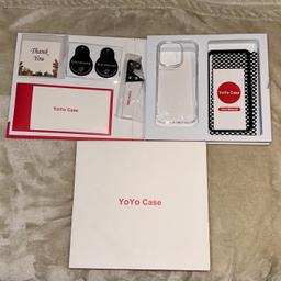 Brand new YO YO iPhone 14 pro clear case set includes:
X1 clear case
X2 screen protectors
X2 camera lens
Glass installation kit
Glass cleaning kit

Prefect Xmas present🎁