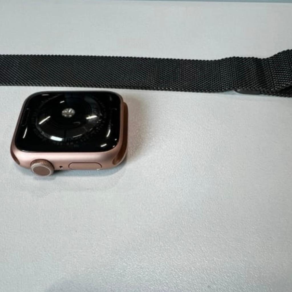 Apple Watch Series 5 but in very good condition. No dents or scratches.

Comes with the box and the charger. Aluminium rose gold finish with black Milanese loop.

Available immediately
Collection only and bank transfer only
Open to offers