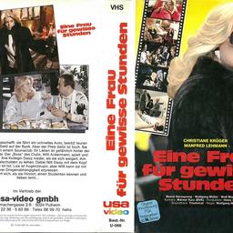 Zum Verkauf Steht die Ultra Seltene VHS + DVD-R:

Eine Frau für gewisse Stunden - mit
Christiane Krüger
USA Video

Sehr Guter Zustand.
Zum Top-Preis !