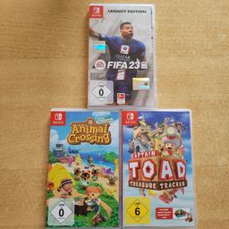 Ich verkaufe hier die oben zu sehenden Spiele 
Alle Spiele laufen einwandfrei 
Bei Animal Crossing ist die Hülle an der Seite geschädigt, diese schließt an der Stelle die Hülle nicht 100%

Einzelpreise:

Animal Crossing: 28€ 
Fifa: 25€ 
Captain Toad: 22€