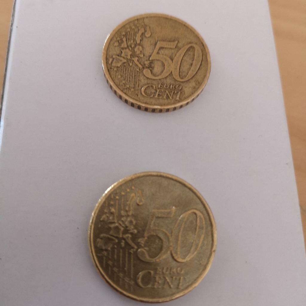 2 Seltene 50 Cent Münzen 1x50 Cent 2002 aenta mit einem F im Stern auf 8 Uhr. 1x 50 Cent Münze 1999 Beatrix Konigin der Nederlanden.