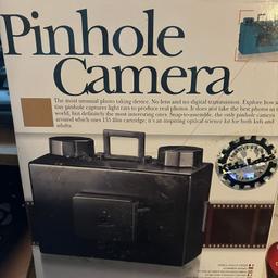 An amazing photo capturing device. This camera has no lens and digital transmission. Learn how a very small pinhole refracts and captures light rays to produce real photos. Contains pinhole camera body (assembly required).
Explore how a tiny pin hole refracts and captures light rays to produce real photos.
It does not take the best photos in the world, but definitely the most interesting ones.
Snap-to assemble, it is the only pinhole camera around that uses 35mm film roll.
It's an inspiring optical science kit for both kids and adults

p&p extra