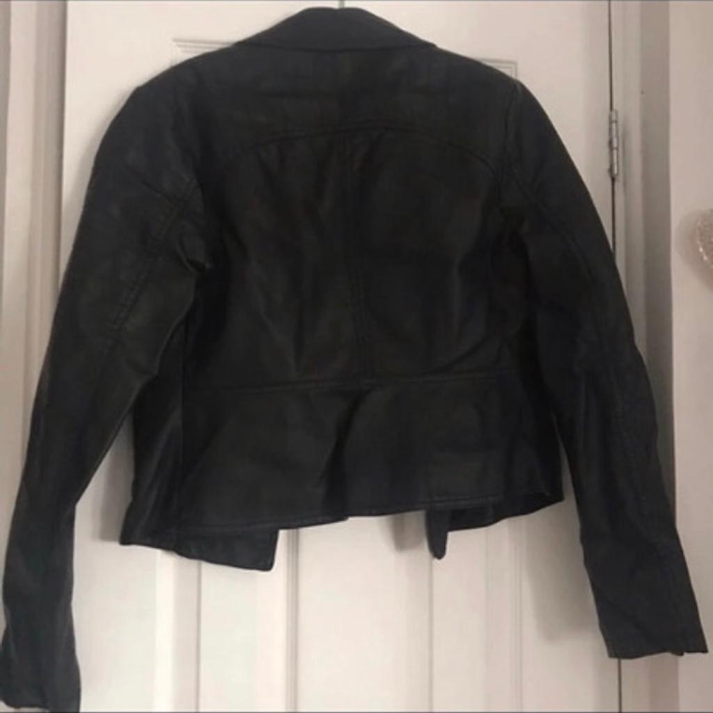 Ladies Black Biker Jacket Size 10 Womens Coat Leather Look