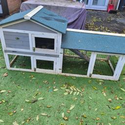 Rabbit hutch only 6mths old and includes brand new un opened cover.

The hutch does have chewing signs inside as housed our newborn rabbits till 4mths.  It is a great little house and gives the rabbits plenty of playroom.

Definitely recommend getting an initial second hutch until rabbits are past the biting stage.. Or get bigger.

Hutch and cover cost £240 in total

Grab a bargain

Can deliver within 10 mile radius for £5