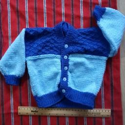 Hand crafted Baby boy's cardigan
100% acrylic wool weave.
Colourful pattern to stand out from the usual bland crowd.

Local collection preferred or can be posted out at extra costs.