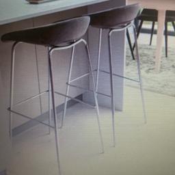 I have 2 grey velvet bar stools with silver legs and foot rest. Designed for style and comfort, great quality.Size L47,W 45.5,H 87,Seat high 74.