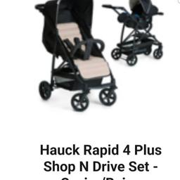 Hauck rapid travel system, used condition. Comes with pushchair,car seat, rain cover and foot muff. Fully working order.