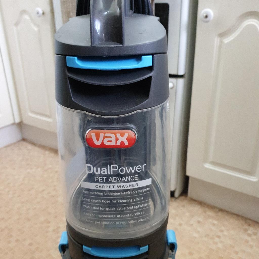 vax dual power pet advance carpet washer. used once with box. selling as I now have laminate flooring in house.