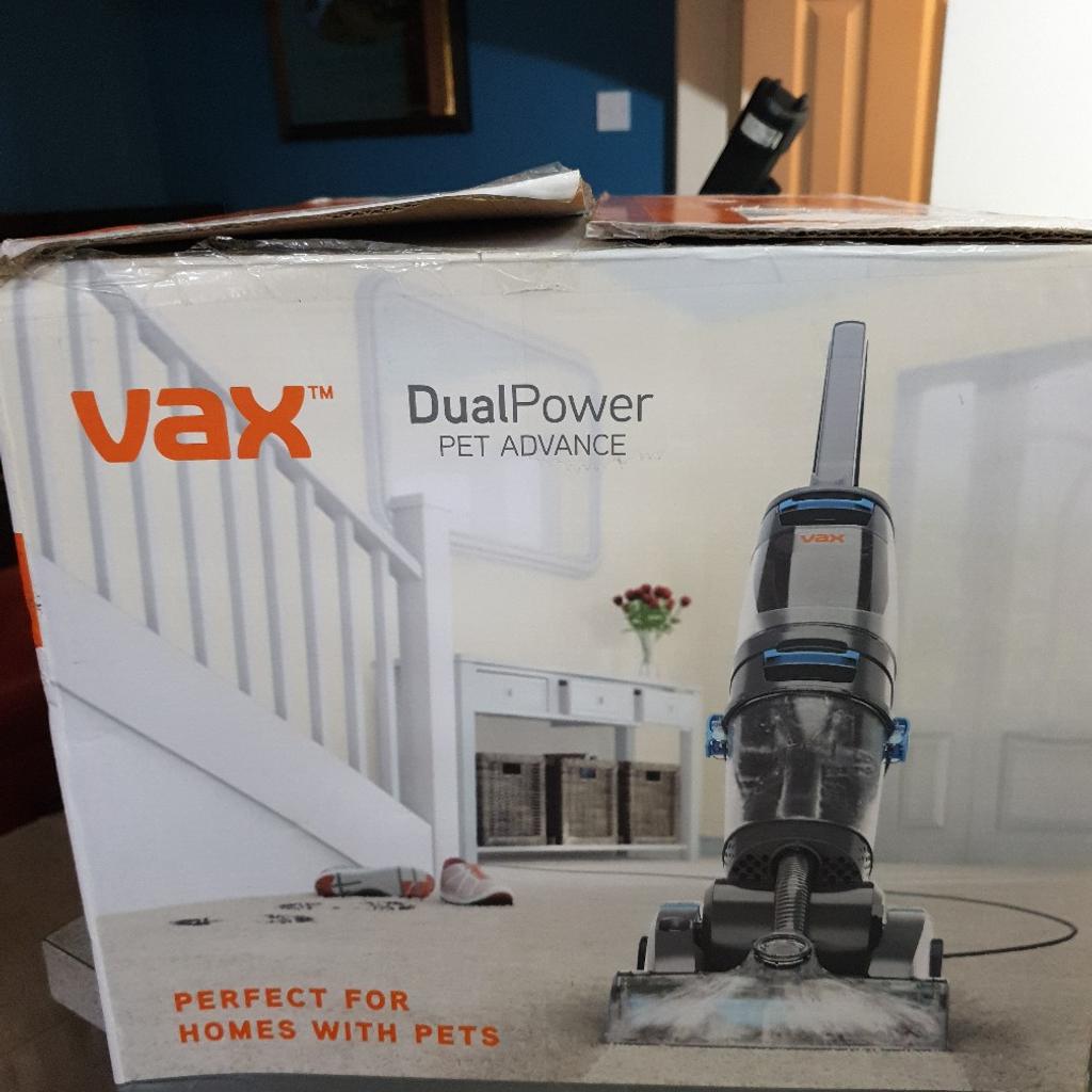 vax dual power pet advance carpet washer. used once with box. selling as I now have laminate flooring in house.