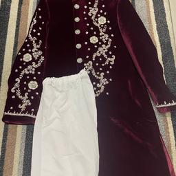 Sweude Velvet burgundy Asian dress with silver embroidery. Only worn once is in mint condition. Good price for a beautiful garment.
