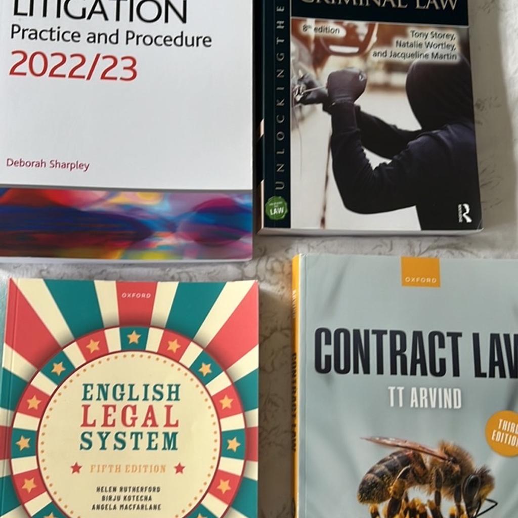 LLB law book purchased for 1st year at university, like new as never used due to changing mind on course.
Collection from Auckley
Books listed separately at £25 each
English legal system SOLD
Contract law 3rd edition 2022
Unlocking criminal law £25