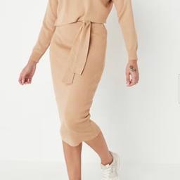 New set missguided pettit camel jumper and knited midi skirt co ord set