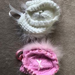 Brand new baby girl hats size new born one pink one white from a pet and smoke free home