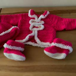 Beautiful hand made pink girls set will fit a tiny baby or doll