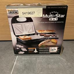 Multi-Star- 3in1 Gerät
Toaster, Waffeleisen und Grill in einem.
Wenige Male benutzt!