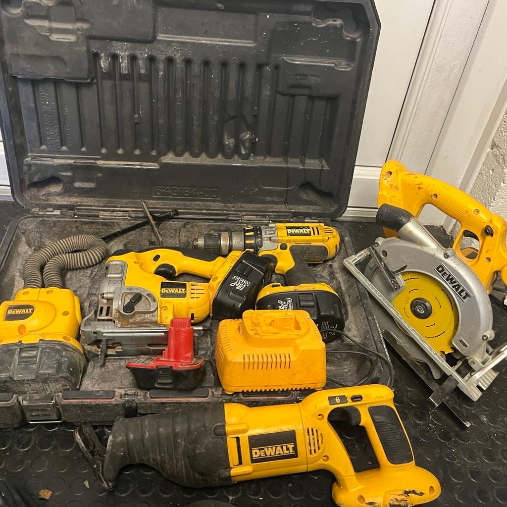 Here I have dewalt cordless power tools from the x r p range all tools are working and can be seen working on collection.there is also a battery adapter so you can use the slide batteries. Collection preferred