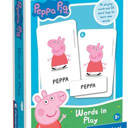 This is an educational game on first words and a fun game inspired by the classic card game merchant at the fair with characters from the Peppa Pig series to learn and have fun.
The set contains two decks of 40 cards with the same subjects: cards with illustrations and words, cards with illustrations alone. The game also contains a set of tags with the words.
In the word game, children will need to associate the images from the Peppa Pig series with the tags featuring the corresponding names.
By using the same cards, they can challenge each other at merchant at the fair: whoever finishes with the most bonus cards wins!
It is made from recycled cardboard