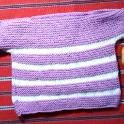 Hand knitted baby woolen jumper #11

Newly made suitable for newborn. Lovely horizontal broad  bands of coloured knitting pattern in rich purple & cream.

Local collection preferred or can be posted out at extra costs. Within mainland UK, £2.95, elsewhere please enquire & do my best to let you know as soon as possible.