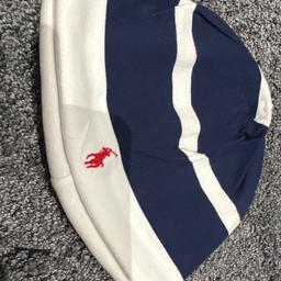 Ralph Lauren baby hat,navy with white stripes n red Ralph Lauren logo