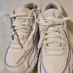 Nike Air Max 90 White Leather Trainers Size UK 5.5 833412-100  Very Good Condition. 1st 2c will buy. They have been meticulously cleaned and sterilised. See photos for condition size flaws materials etc. Listed on multiple sites so may end abruptly. Cash on collection or post at extra cost which is £4.85 Royal Mail 2nd class. I can offer free local delivery within five miles of my postcode. Any questions please ask and I will answer asap. I endeavour to despatch same working day where possible.