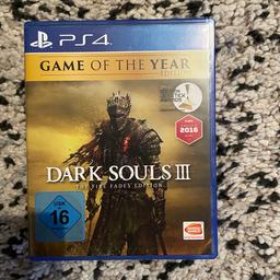 Ich verkaufe das Spiel Dark Souls III für die PlayStation 4. 
Es handelt sich um die Game of the Year Edition, d.h. beide DLCs sind dabei. 

Spiel funktioniert einwandfrei. 

Abholung in Stuttgart-Möhringen. 
Versand gegen Vorkasse und Kostenübernahme möglich.
