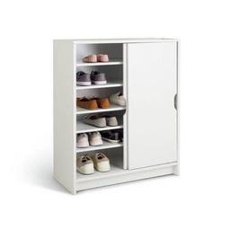 Chloe Sliding Door Shoe Cabinet white  fully assembled but all new and we can deliver local 
Keep your shoe collection tip-top with the Chloe sliding door shoe cabinet. Showcasing a contemporary white frame complete with handy sliding doors, it neatly stores up to 25 pairs of shoes with ease. There are also 4 adjustable shelves to help accommodate taller footwear. Straightforward to assemble and ready to tuck neatly in your hallway or bedroom, this stylish shoe cabinet is every home organiser's dream Size H100, W80, D38cm