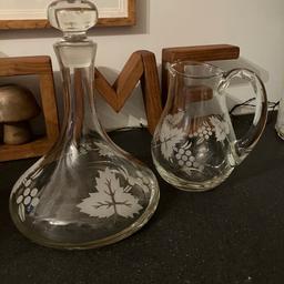 Vintage Rayware decanter and water jug with leaf and berry design. Buyer collects