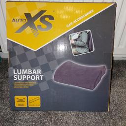 Brand new. 
Lumbar support car cushion.
Opened but never used.
From smoke free home. 
Happy to post if preferred for delivery costs.
