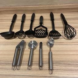 6 Black plastic kitchen utensils & 4 silver utensils 
Open to sensible offers