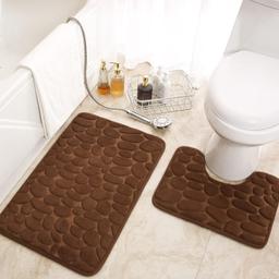 LiveGo Bath Mat Set 2 Pieces,Bathroom Mat and U-Shaped Contour Toilet Pedestal Rug Set,Memory Foam Non Slip Absorbent Machine Washable Fast Drying Shower Floor Bathmat(32"x20"+20"x16",Brown)