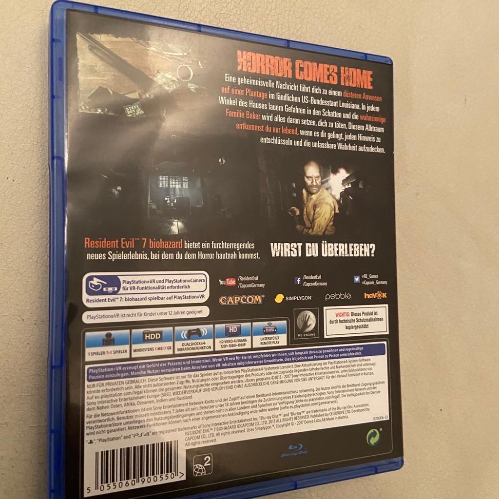 Verkaufe das gebrauchte PlayStation4 Spiel

Resident Evil 7

Das Spiel wurde nochmal 15 Minuten getestet und funktioniert einwandfrei.

Zustand: siehe Fotos

Barzahlung bei Abholung, Überweisung und Paypal bei Übernahme der eventuellen Kosten möglich.

Weitere Videospiele in meinen Anzeigen und auch auf Anfrage.

Versandkosten
2€ unversichert als Brief
4€ versichert als Einwurfeinschreiben

Privatverkauf, ohne Garantie und Rücknahme