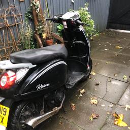 2019 Lexmoto Rivera 125 4 stroke moped good runner, alarm fitted, & sports exhaust with removable db killer, Mot until may 2024,16,277km on the clock used daily so mileage will go up everything works as it should apart from the seat doesn’t lock & the kick start is not working but starts first time off the electric start recently had brand new battery, new rear tyre, both underneath side plastic’s missing & has a few scratches from daily use. walk around video & more pictures available on request will swap for another bike or scooter or will sell thanks