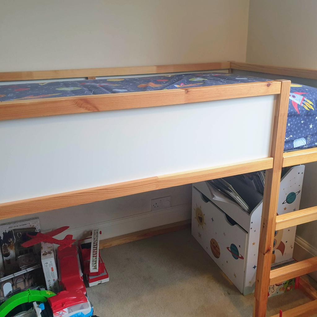 White/Pine Bed for Sale.
From a pet free, smoke free house.
90 x 200 cm.
RRP £189 Ikea
This low bed is perfect for younger children, but also grows with them. You can turn it upside down when your child gets older – creating a play corner in no time with space for play and cosy times.

Mattress and bed tent not included.

Great condition only had approx year. Selling to make way for bunk beds!

Pick up only from Hoddesdon.

No time wasters offering couriers and paypal!