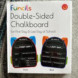 New in sealed box
Smoke and pet free household

Great chalk board for using in first/last day at nursery, pre school or school photos.
Works with chalk or chalk marker pens.
5 chalk marker pens included.
11.4” x 12.8”

LOADS OF OTHER BARGAINS AVAILABLE PLEASE TAKE A LOOK
