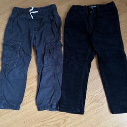 2 trousers
Cargo trouser from h&m 2-3 years worn multiple times hence faded from knees
Dark navy jeans from next only worn once as good as new