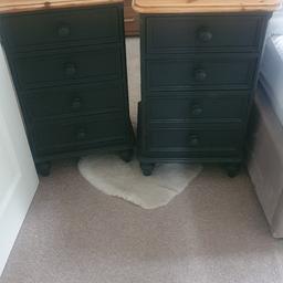 2 recently painted solid pine draws with bunn feet painted in acrylic furniture paint with a waxed top both sold as a pair height is 31inc or 79cm width is 18inc or 36cm depth is 16.5inch or 42cm delivery possible depending on your reviews no holding